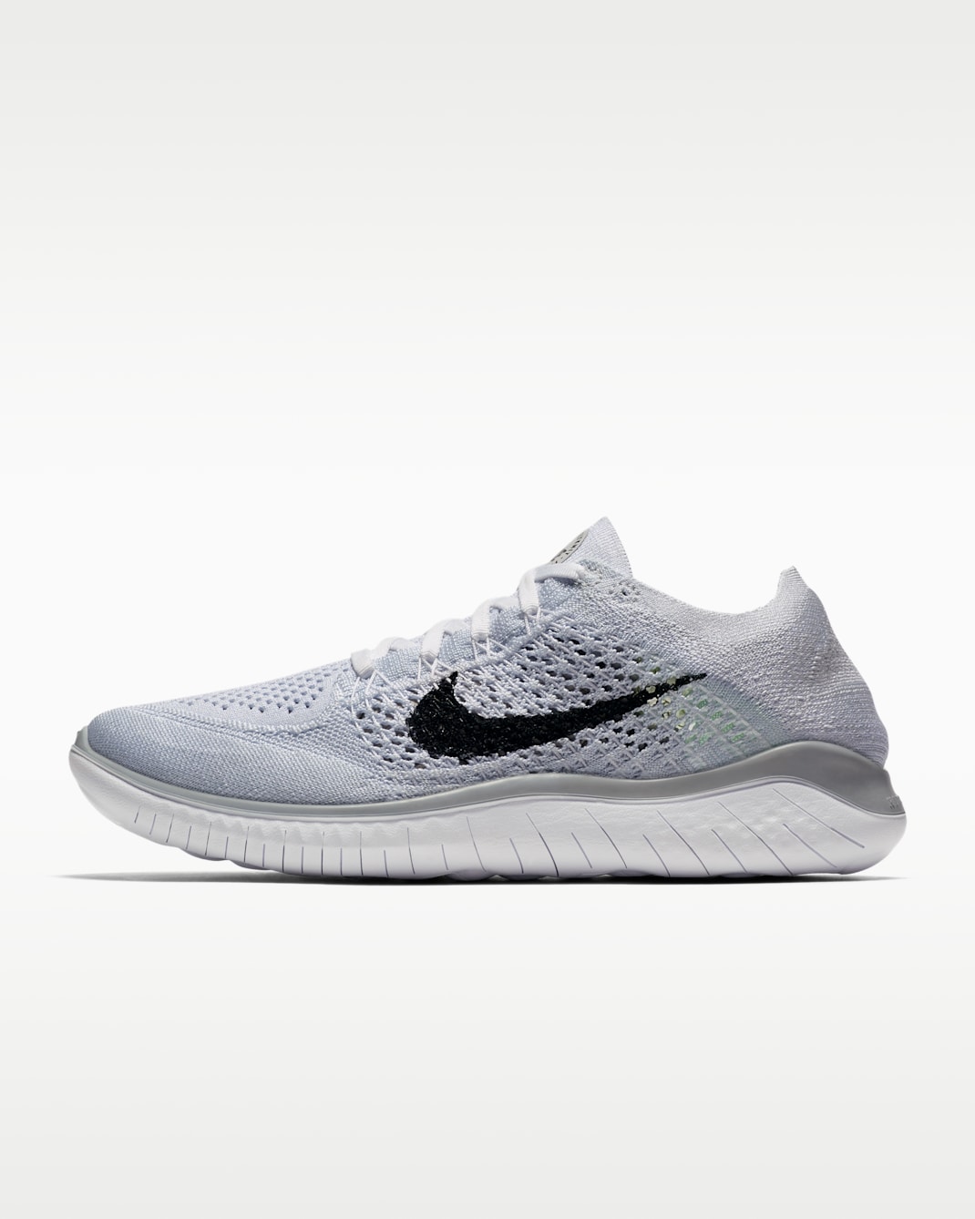 Tenis de correr para mujer Nike Free Run Flyknit 2018 - Blanco/Platino puro/Negro
