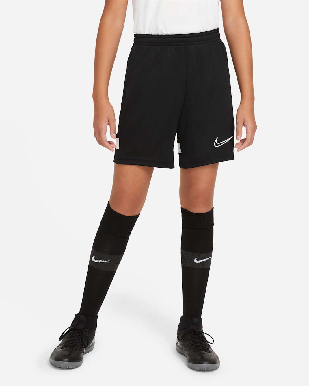 Nike Dri-FIT Academy 大童針織足球短褲 - 黑色/白色/白色/白色