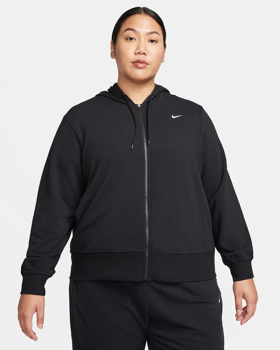 Nike Dri-FIT One Women's Full-Zip French Terry Hoodie (Plus Size) - Black/White