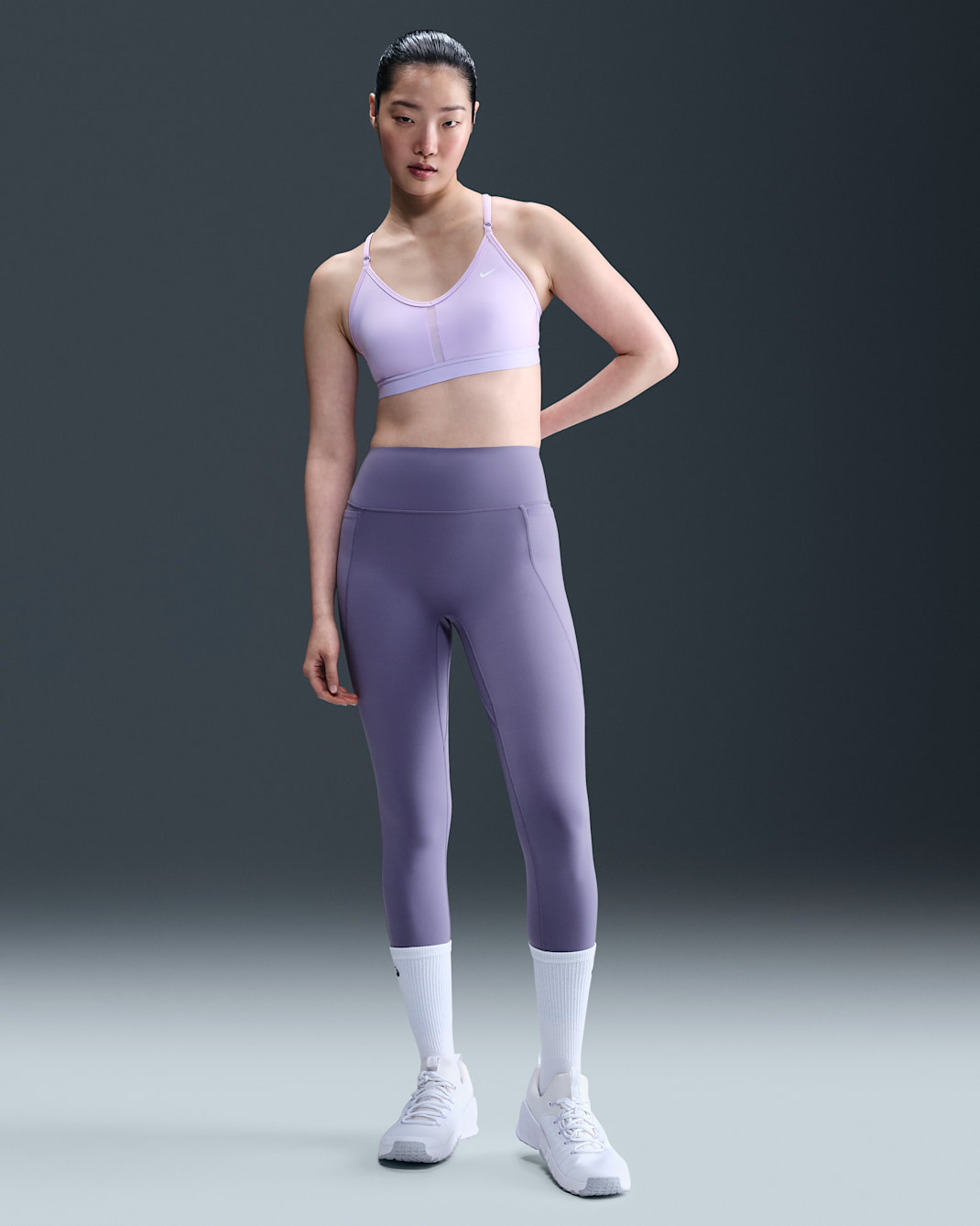 Nike Universa Women's High-Waisted Full-Length Leggings with No Front Seam - Dusty Amethyst/Canyon Purple/Sanded Purple