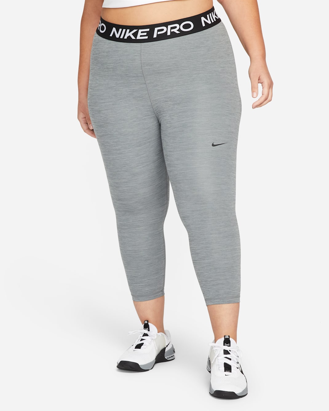 Nike Pro Women's Mid-Rise Crop Mesh-Panel Leggings (Plus Size) - Smoke Grey/Heather/Black/Black