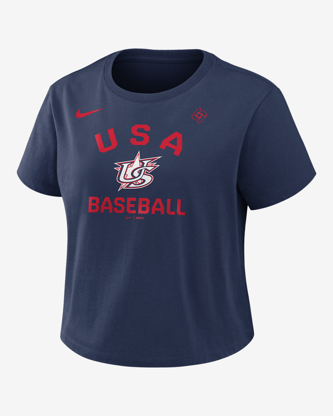 USA Baseball 2026 World Baseball Classic Mod Women's Nike Cropped T-Shirt - Navy