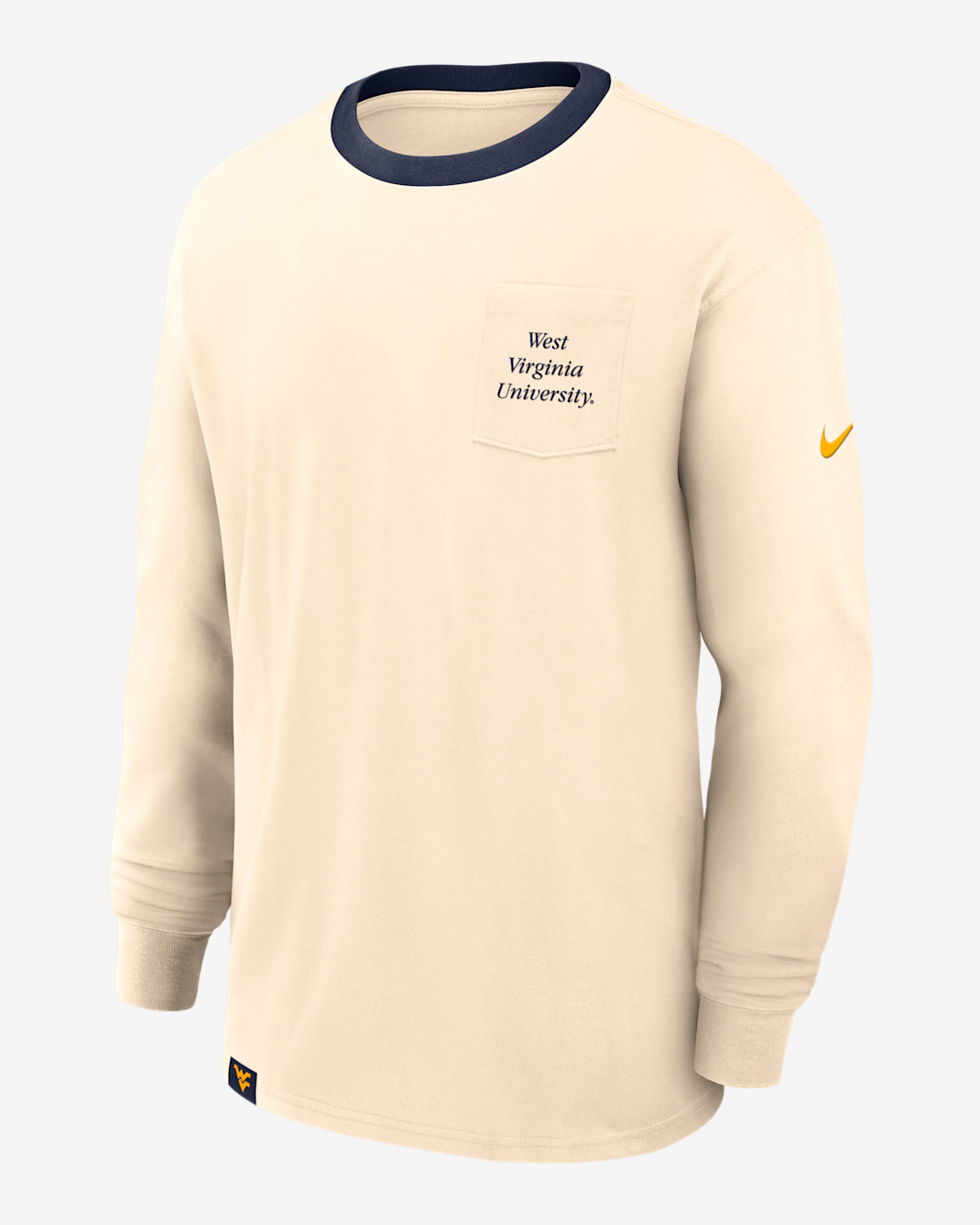 Playera de manga larga universitaria Nike para hombre West Virginia Athletic Prep Max90 Pocket Logo - Natural