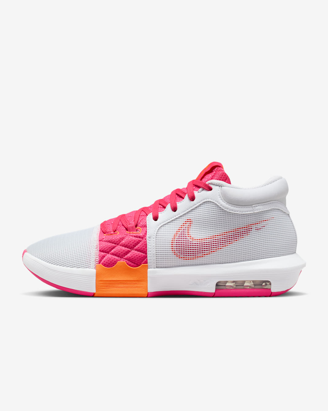 LeBron Witness 8 EP Basketball Shoes - White/Bright Mandarin/Aster Pink