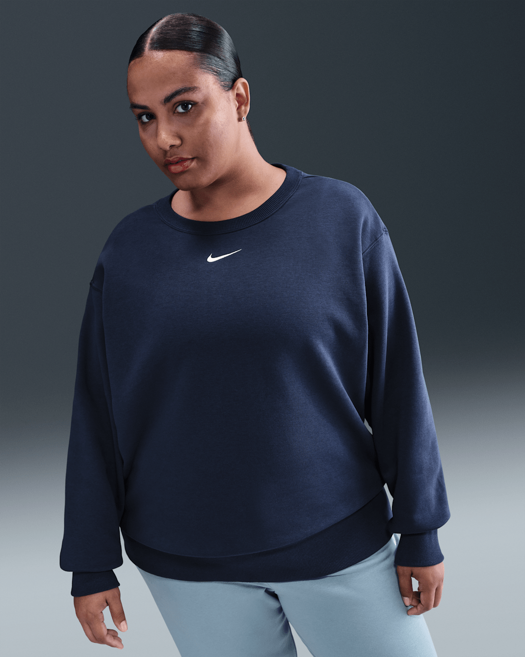 Nike Sportswear Phoenix Fleece Women's Oversized Crew-Neck Sweatshirt (Plus Size) - Midnight Navy/Sail