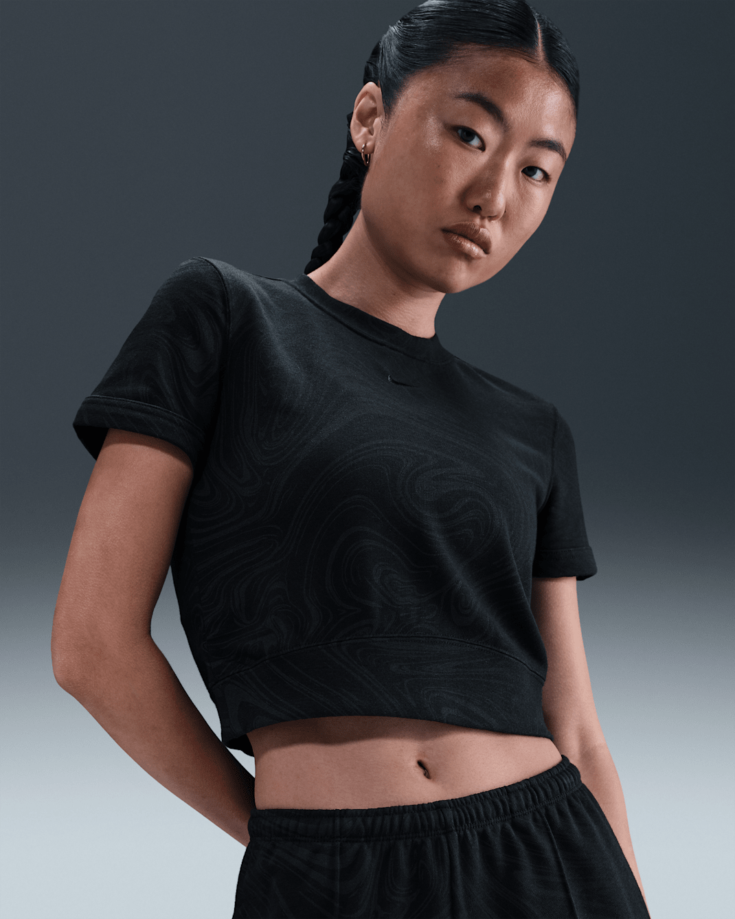 Nike Sportswear Chill Terry Women's Short-Sleeve French Terry Printed Top - Black/Black
