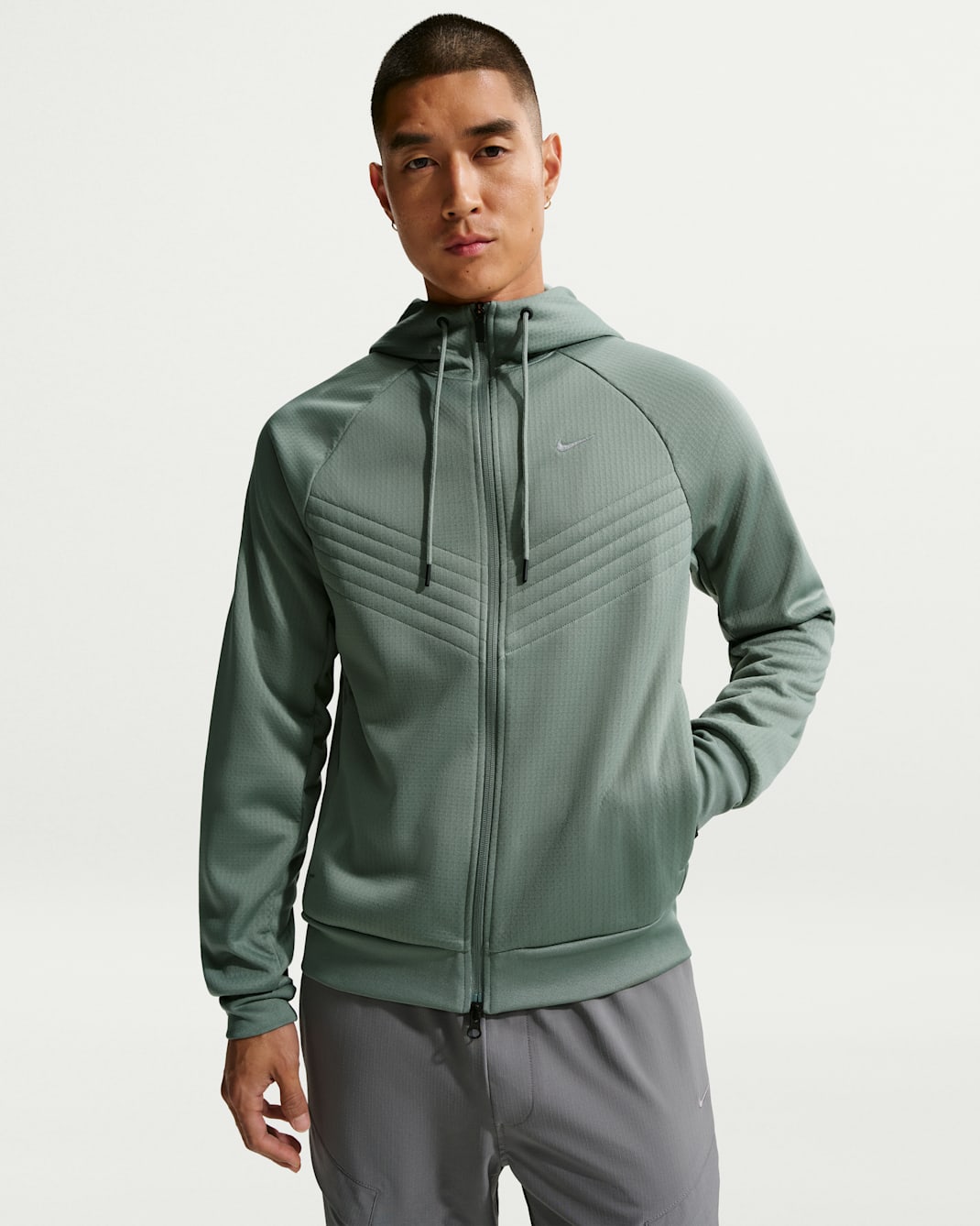 나이키 써마 스피어 남성 써마 핏 발수 윈터라이즈드 풀집 재킷 - 클레이 그린/블랙