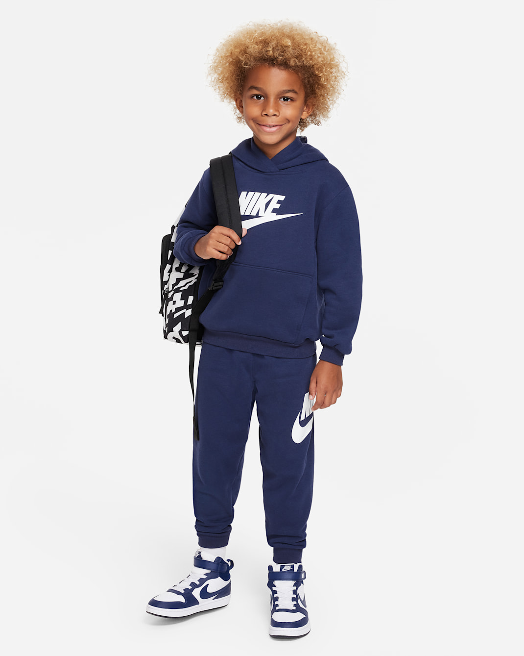 Conjunto de sudadera con gorro para niños talla chica Nike Sportswear Club Fleece - Azul marino medianoche