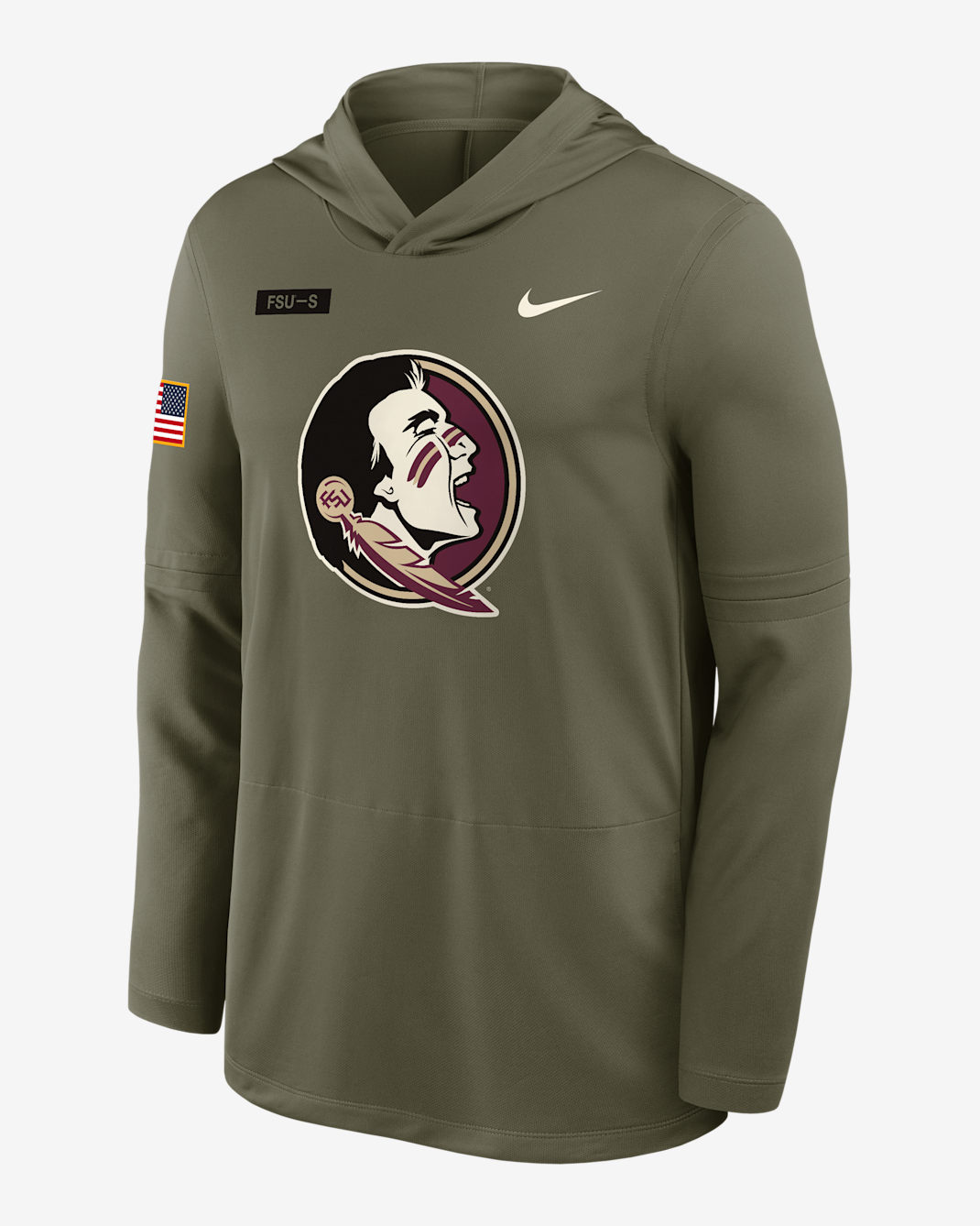 Florida State 2025 Military Appreciation Men's Nike Dri-FIT College Long-Sleeve Hooded Top - Olive
