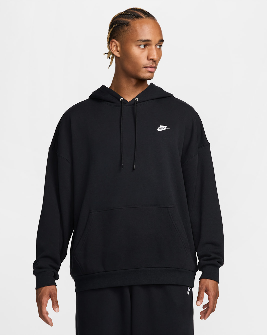 Sweat à capuche oversize en molleton Nike Club Fleece pour homme - Noir/Noir/Blanc
