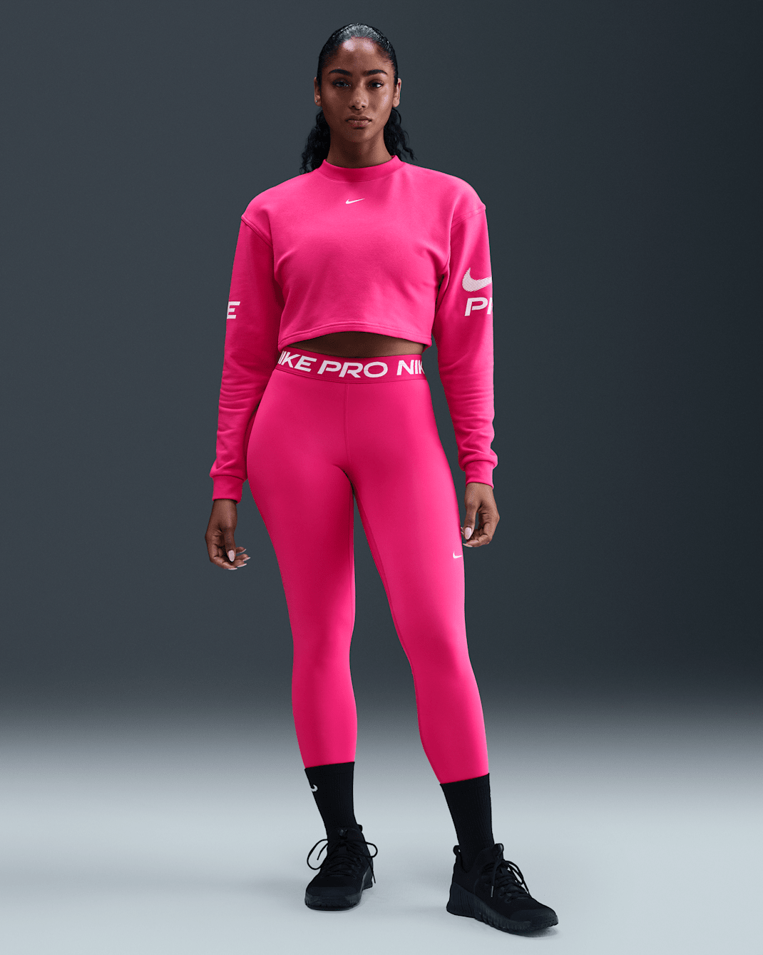 Nike Pro Women's Mid-Rise Mesh-Panelled Leggings - Rush Pink/White