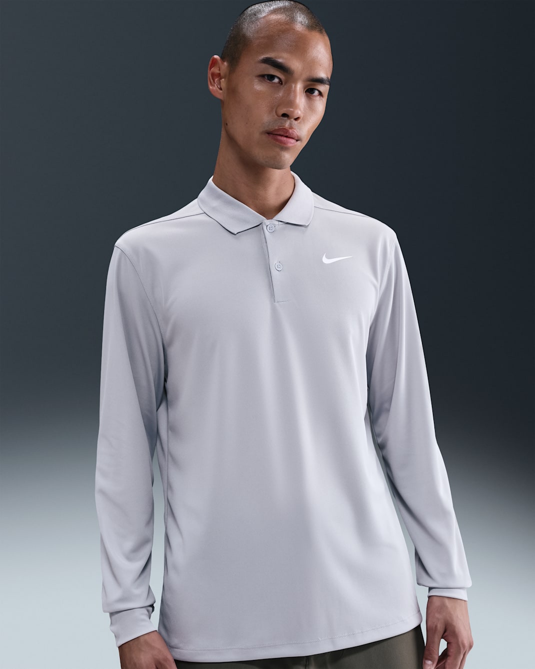 나이키 드라이 핏 빅토리 남성 긴팔 골프 폴로 - 울프 그레이/화이트
