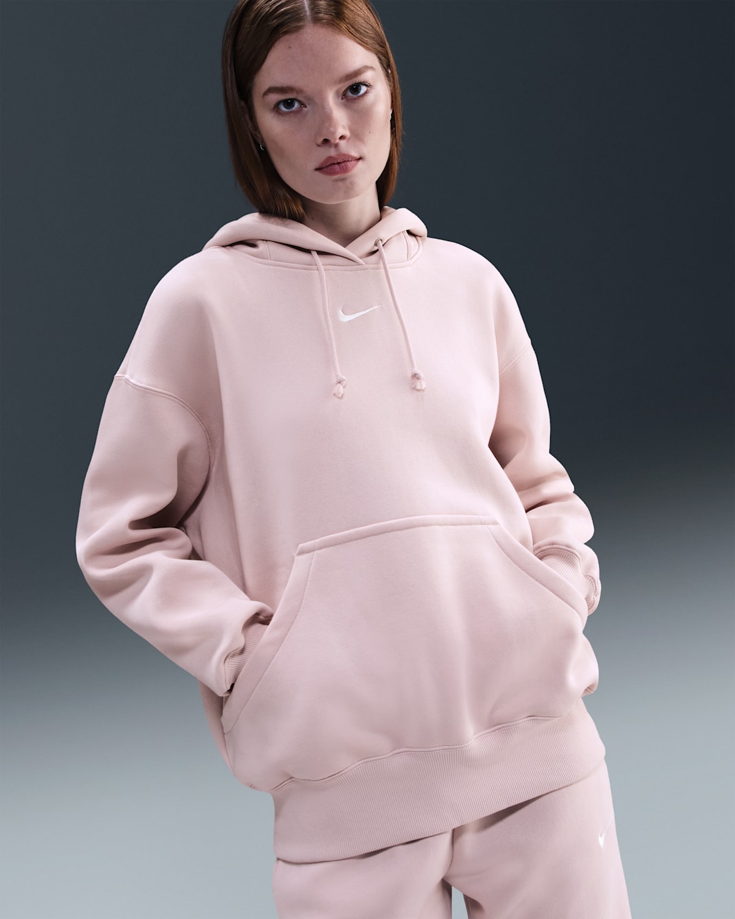 Sudadera con gorro sin cierre oversized para mujer Nike Sportswear Phoenix Fleece - Rojo sedimento/Vela