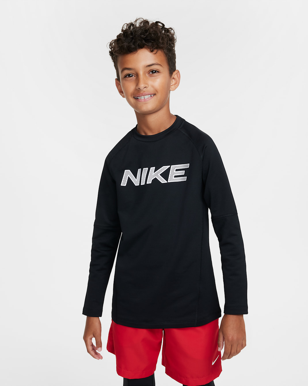 Nike Pro Warm Older Kids' (Boys') Dri-FIT Long-Sleeve Training Top - Black/White