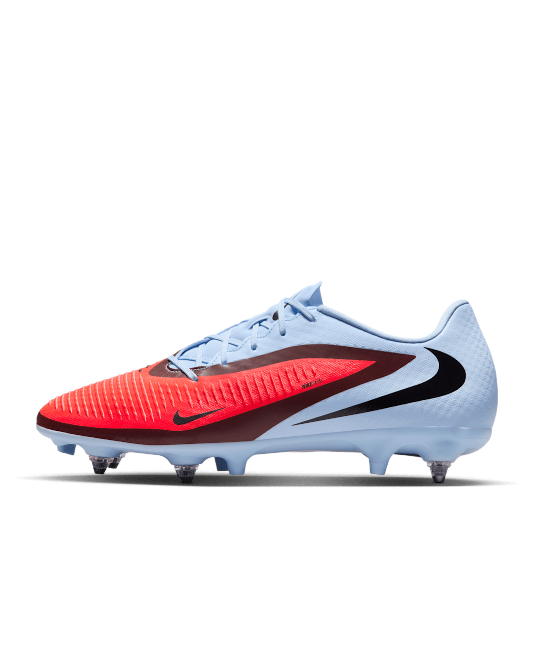 Nike Phantom 6 Low Academy fotballsko for vått gress - Royal Tint/Bright Crimson