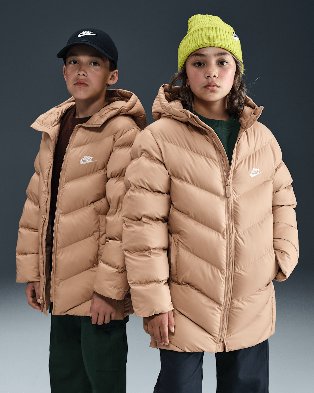 Nike Sportswear All Day Play Big Kids' Therma-FIT Loose-Fit Mid-Length Puffer Jacket - Hemp/White