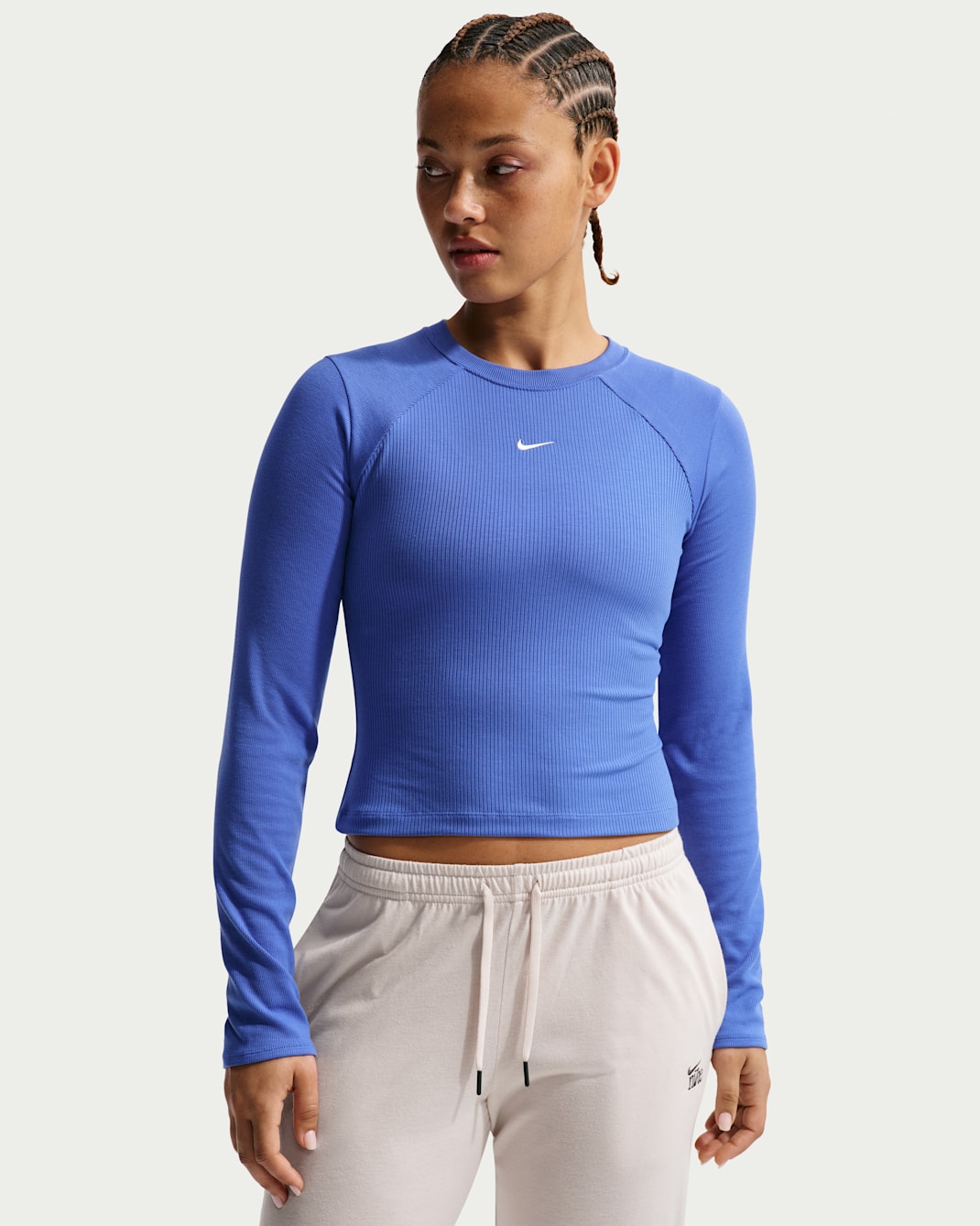 Playera de manga larga de tela de canalé ajustada para mujer Nike Sportswear Chill Knit - Azul medio claro/Vela