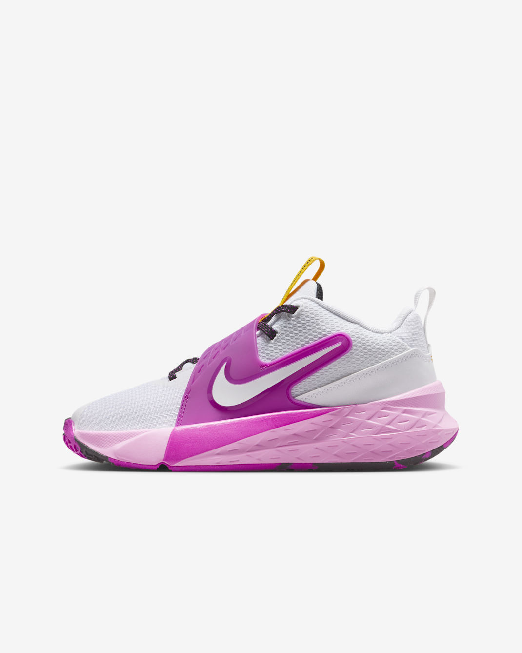 Nike Team Hustle D 12 Older Kids' Basketball Shoes - White/University Gold/Vivid Purple/White