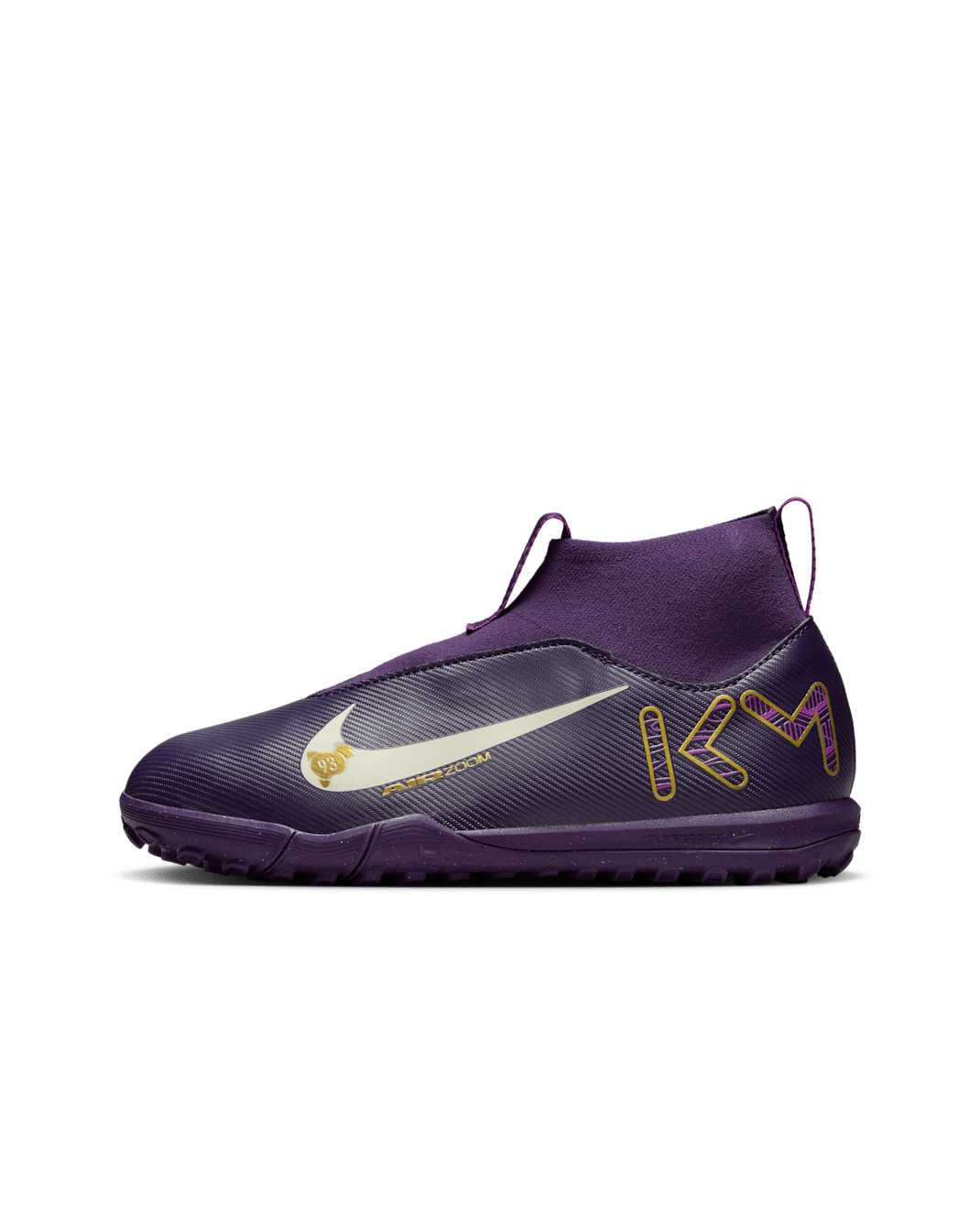 Tacos de fútbol para pasto sintético (turf) de corte high para niños grandes Nike Jr. Mercurial Superfly 10 Academy "Kylian Mbappé" - Morado grandioso/Marfil pálido