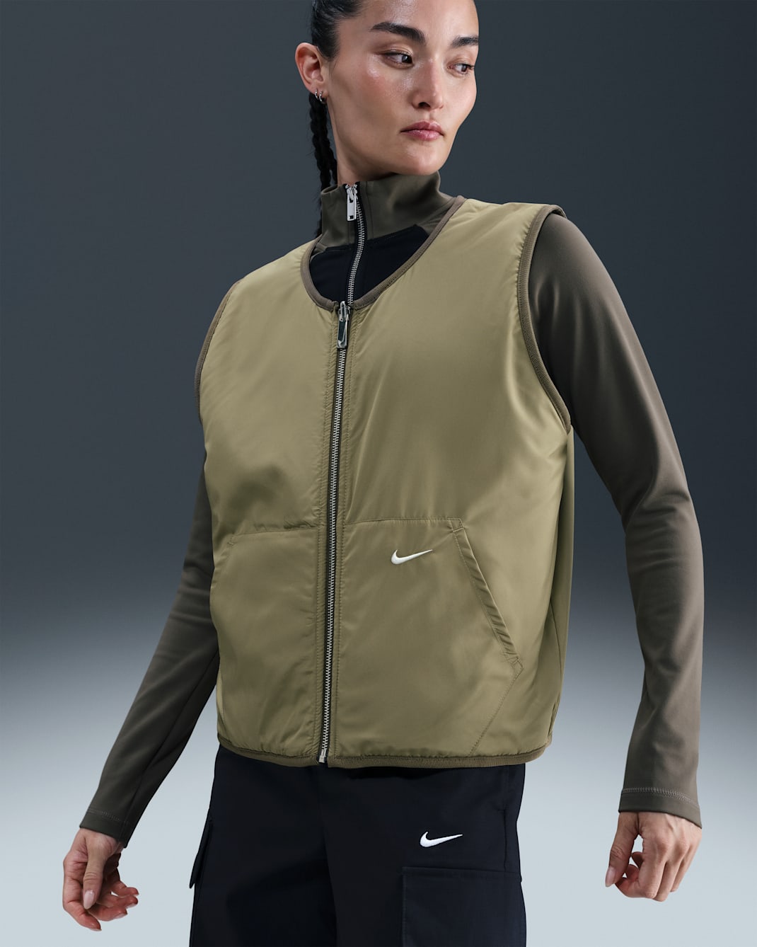 ナイキ スポーツウェア ウィメンズ ハイパイル フリース ベスト - ミディアムオリーブ/ニュートラルオリーブ