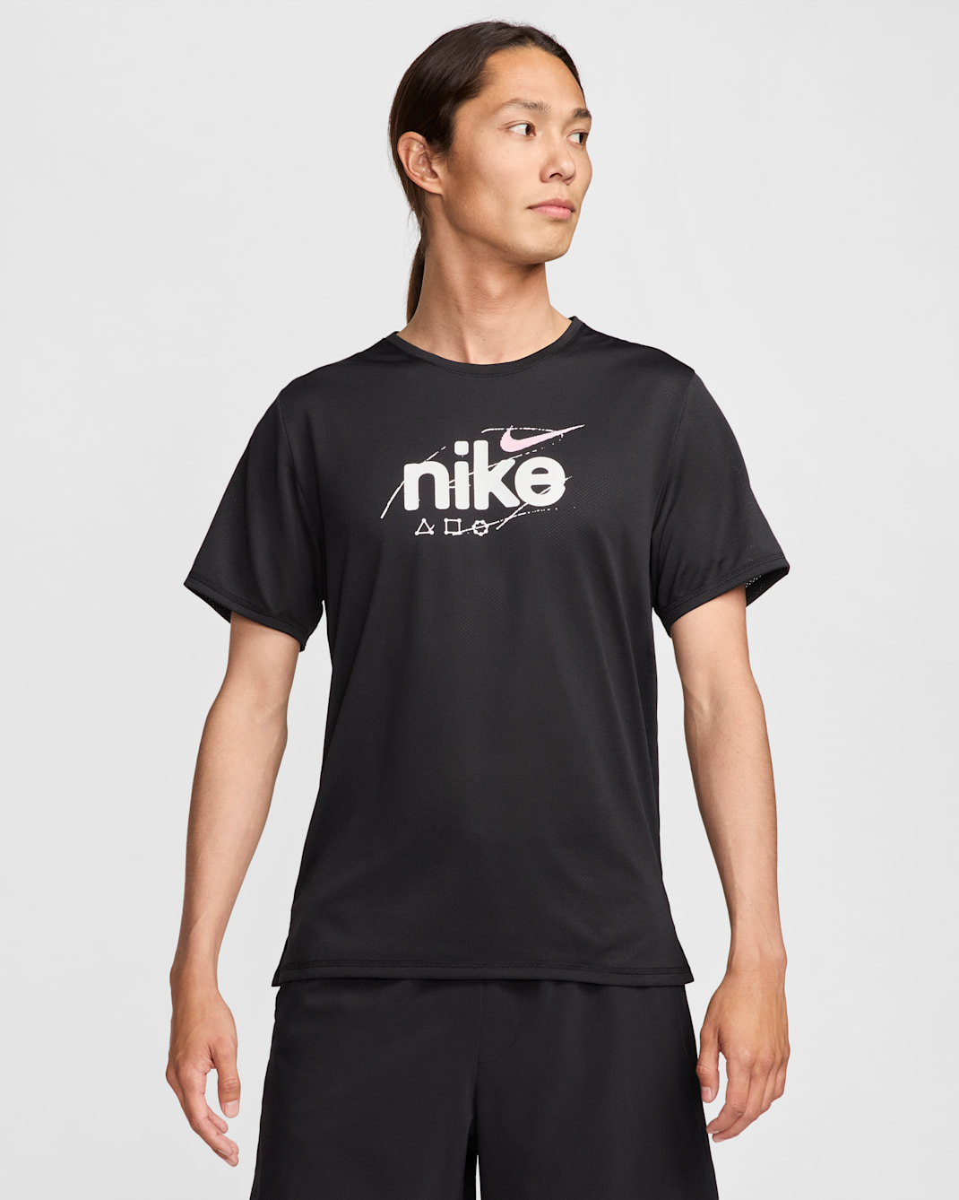 Nike Dri-FIT Miler D.Y.E. Men's Short-Sleeve Running Top - Black/Pink Foam