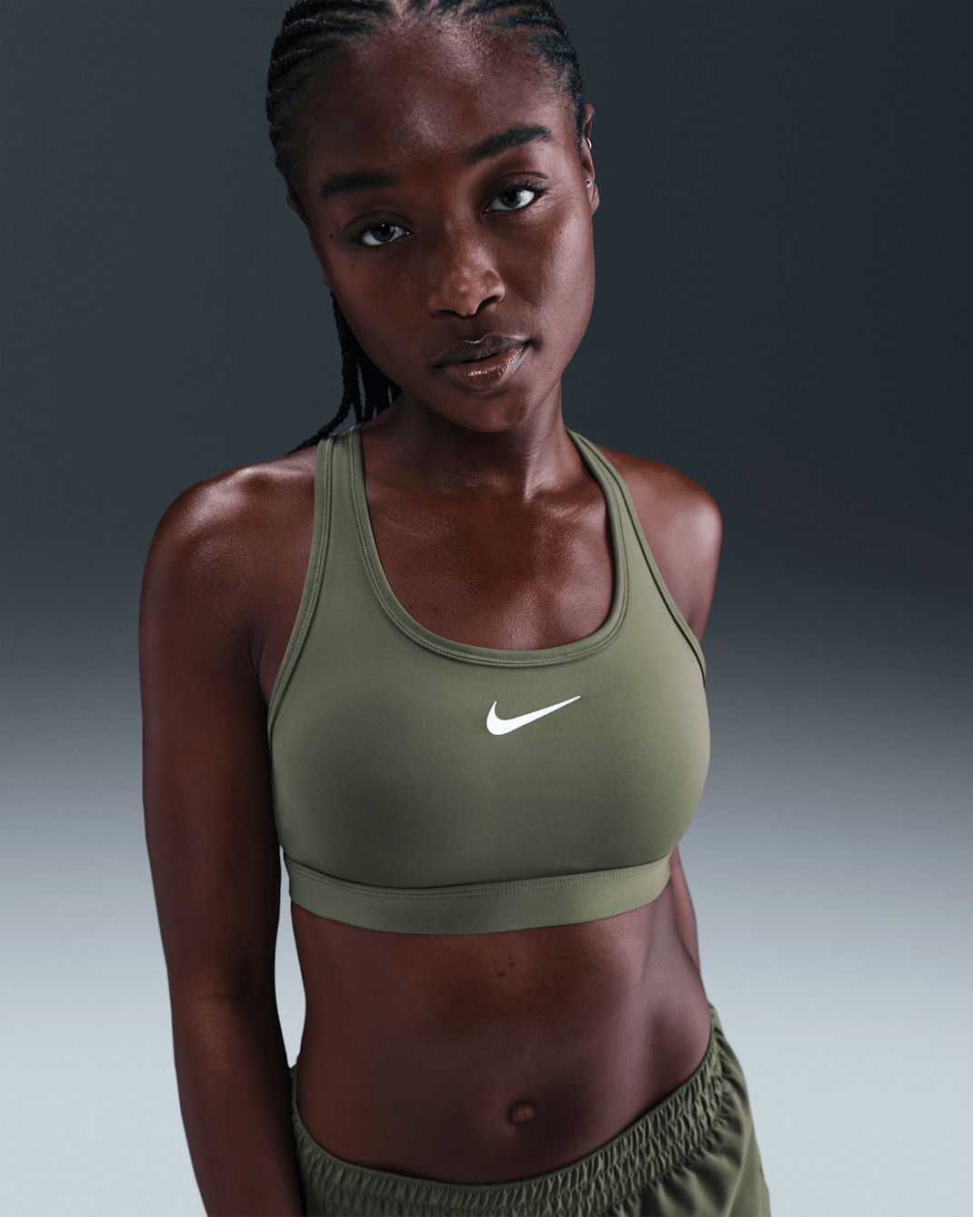 Nike Swoosh Medium-Support Women's Padded Sports Bra - Medium Olive/White