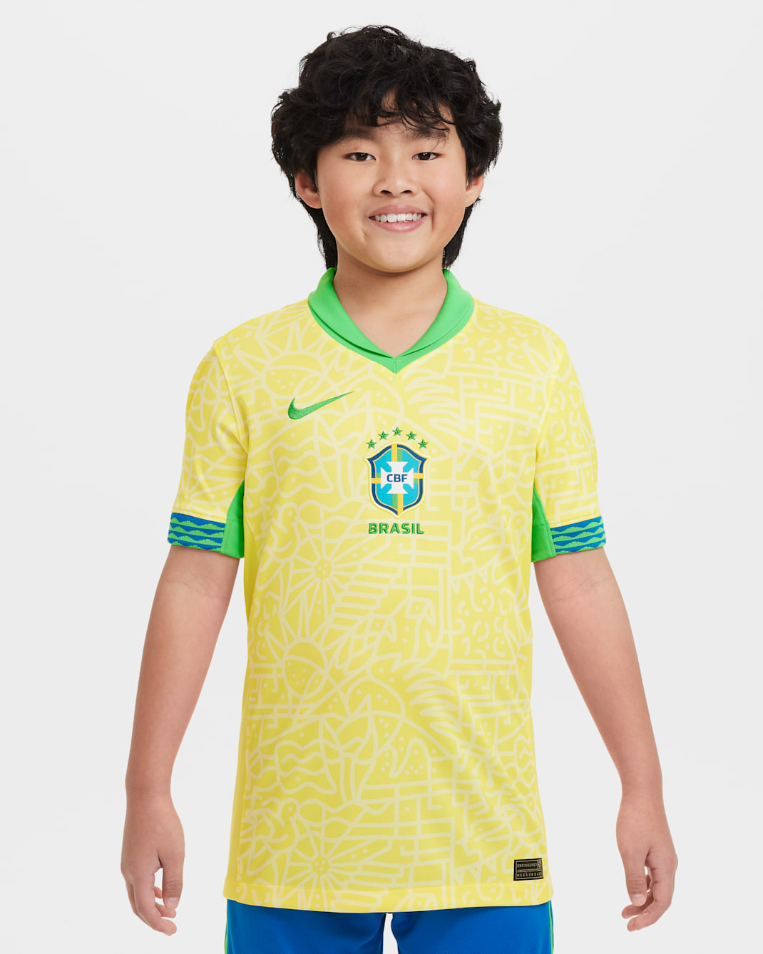 Brazil 2024 Stadium Home Older Kids' Nike Dri-FIT Football Replica Shirt - Dynamic Yellow/Lemon Chiffon/Green Spark