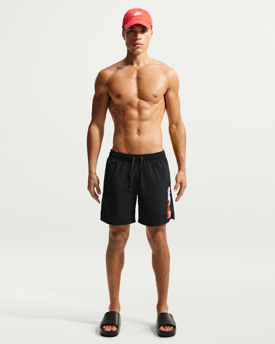 Shorts de playa o alberca con forro completo de 18 cm para hombre Nike Swim - Negro/Naranja motor/Negro/Negro