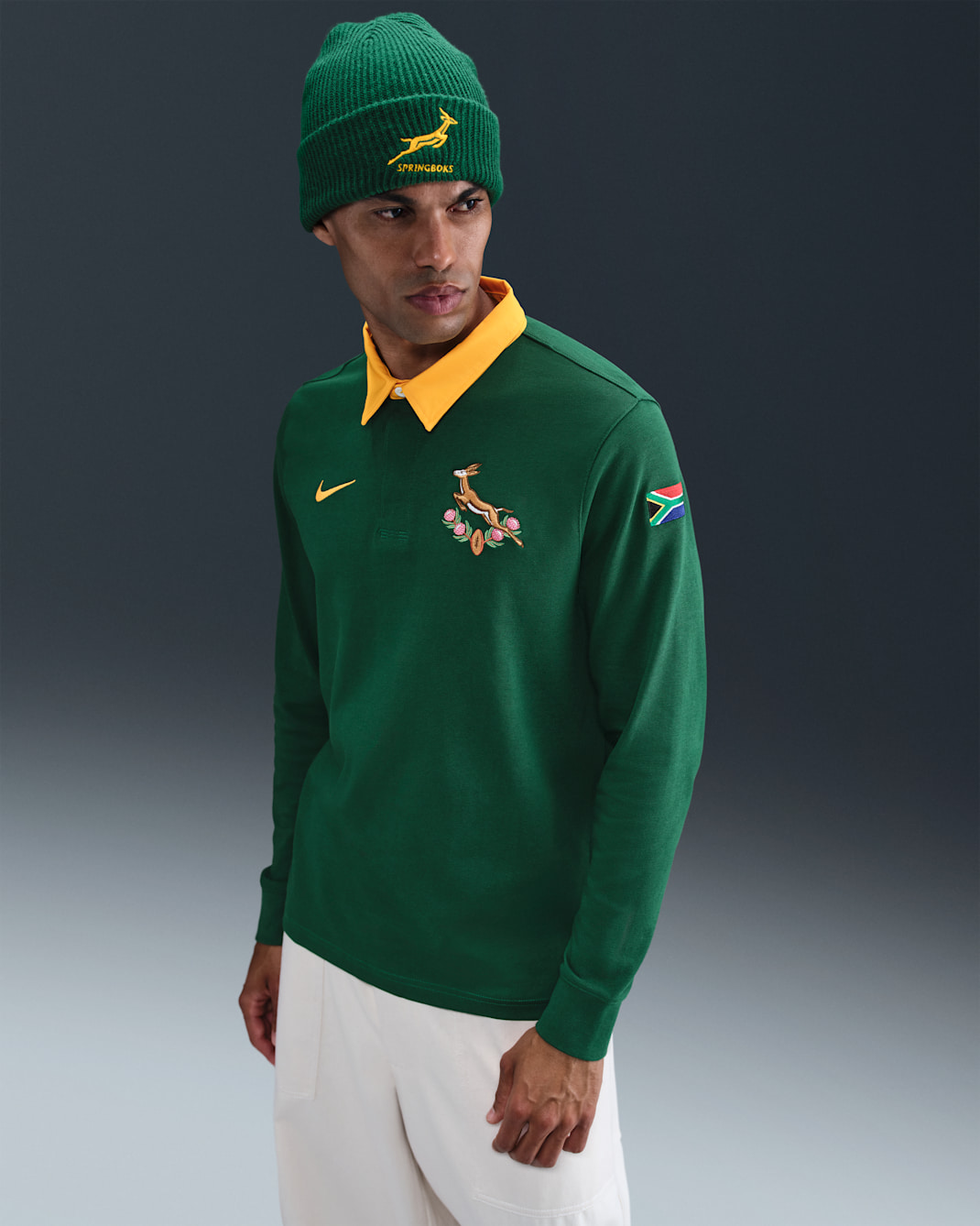 Springboks Nike Rugby Home Longsleeve-Trikot (Herren) - Gorge Green/University Gold