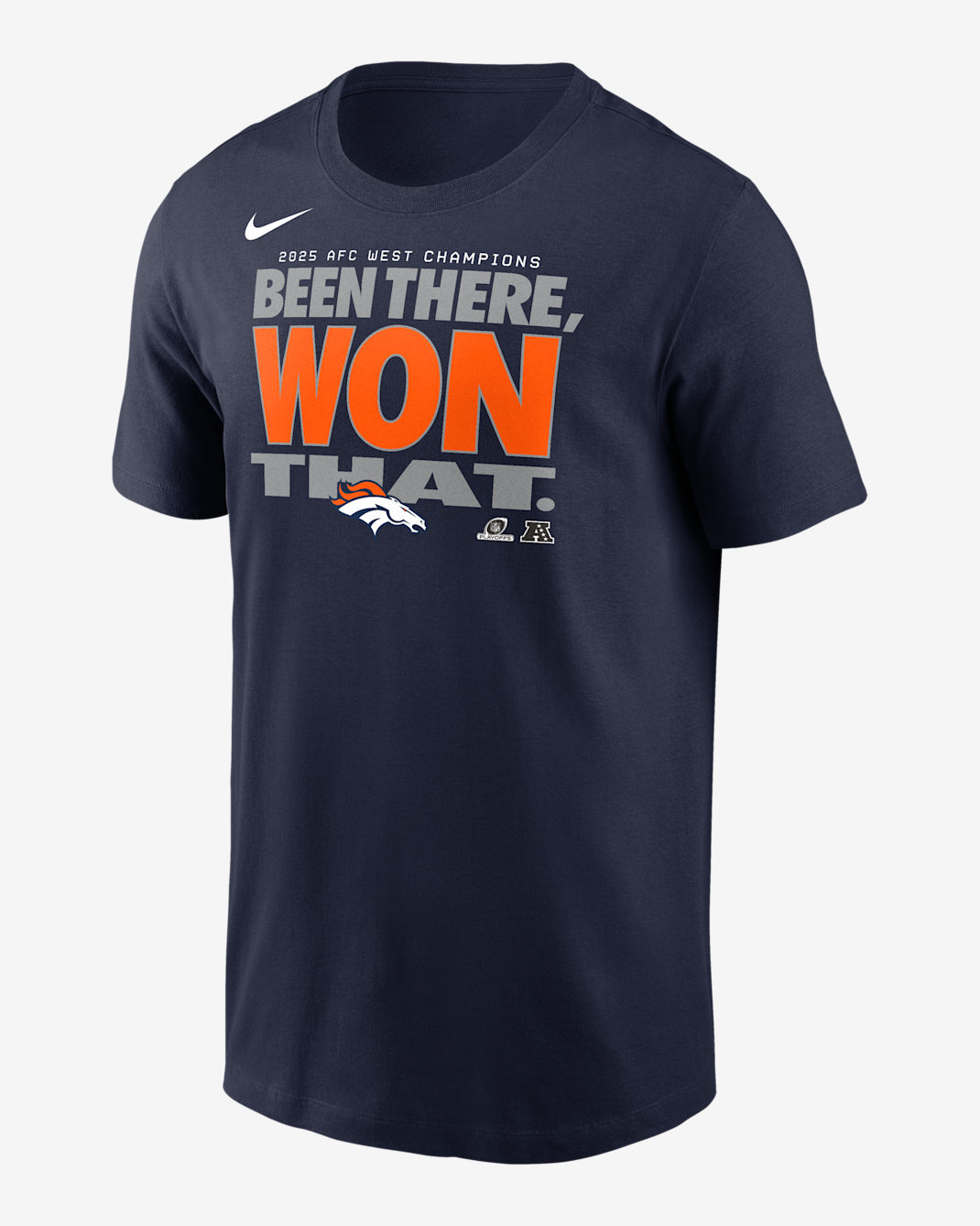 Denver Broncos 2025 AFC West Champions Trophy Collection Men's Nike NFL T-Shirt - Navy
