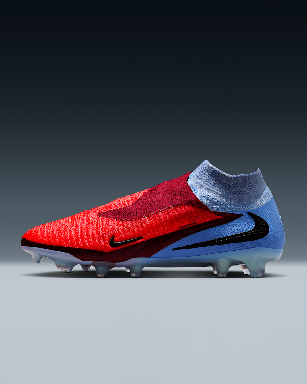Nike Phantom 6 High Elite fotballsko til gress - Royal Tint/Svart/Bright Crimson