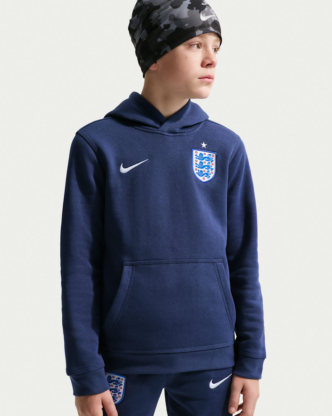 England Club Big Kids' (Boys') Nike Soccer Pullover Hoodie - Midnight Navy/White
