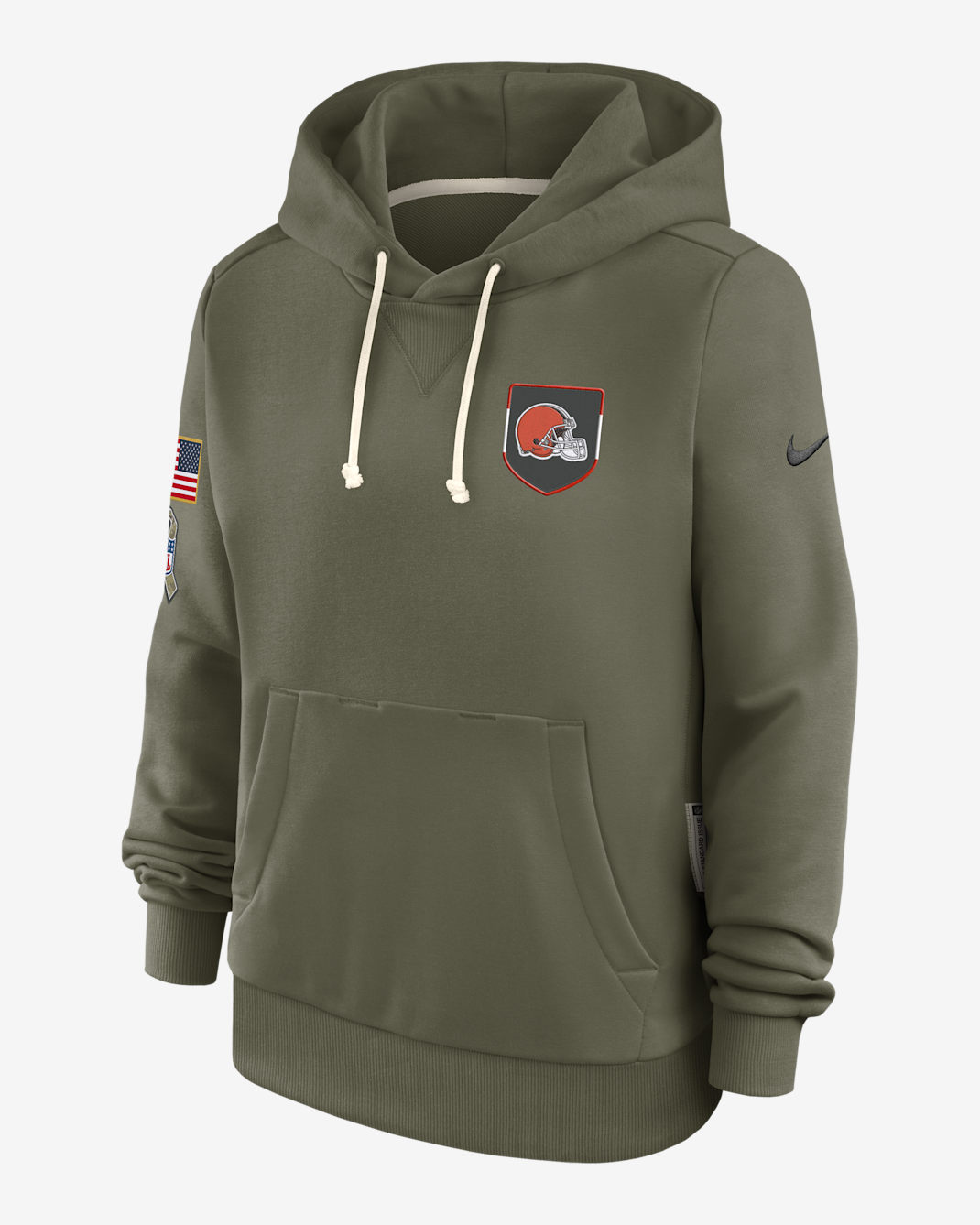 Cleveland Browns Salute to Service Sideline Women's Nike Dri-FIT NFL Pullover Hoodie - Olive
