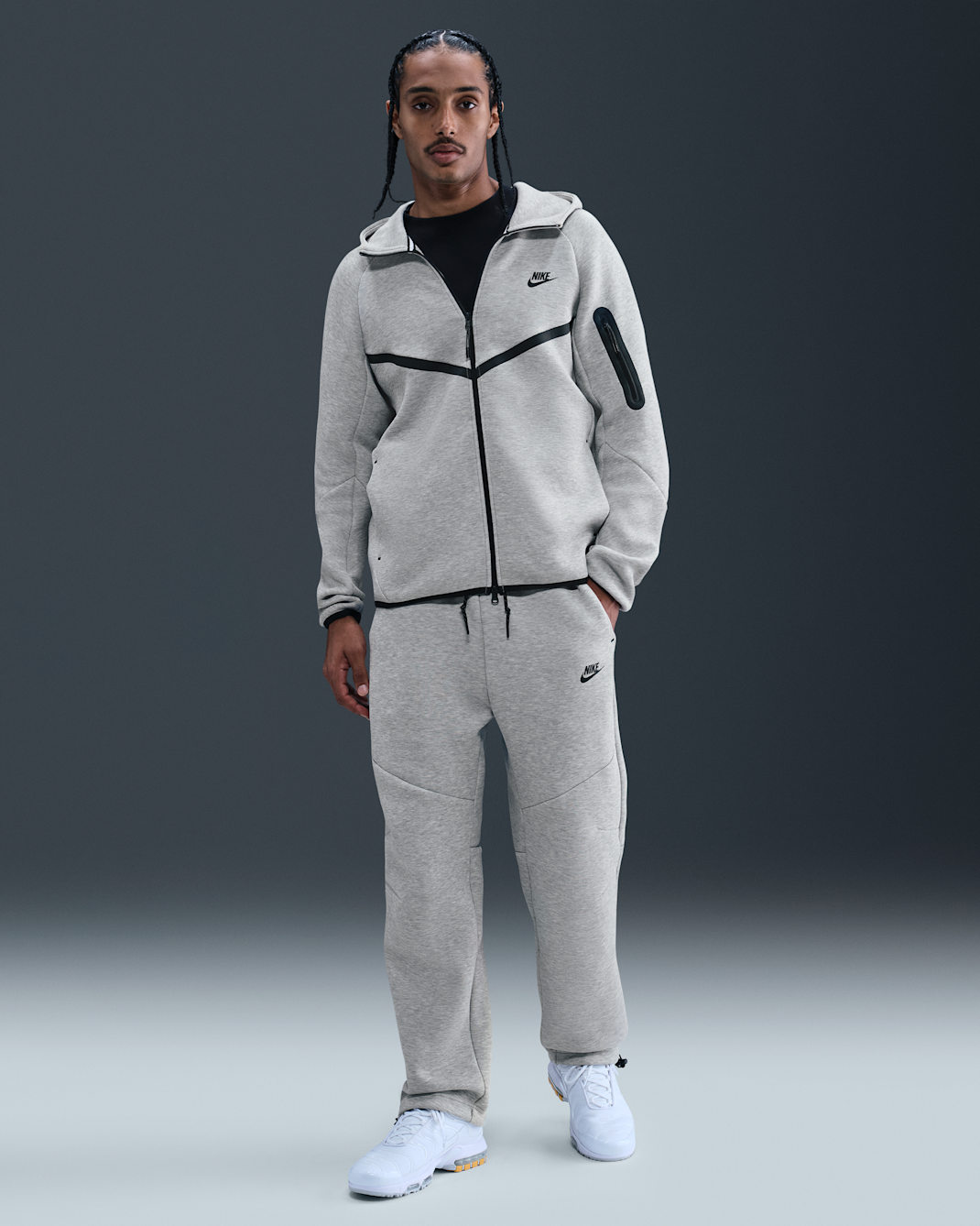 Nike Tech Men's Open-Hem Fleece Pants - Dark Grey Heather/Black