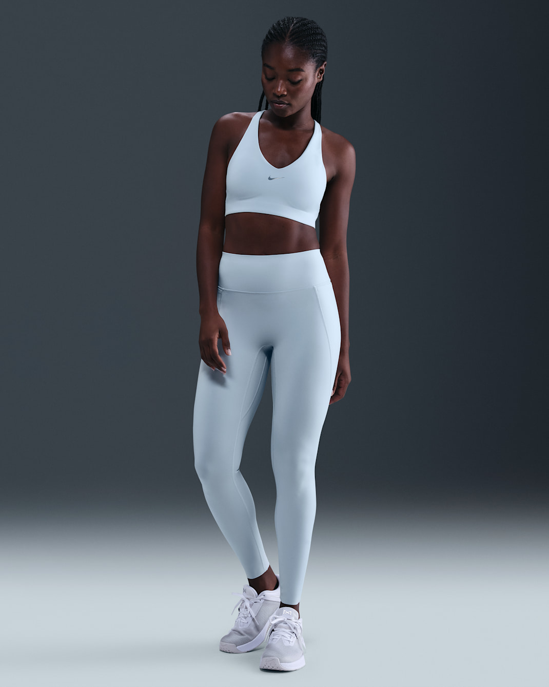 Nike Universa Women's High-Waisted Full-Length Leggings with No Front Seam - Celestine Blue/Chambray/Work Blue