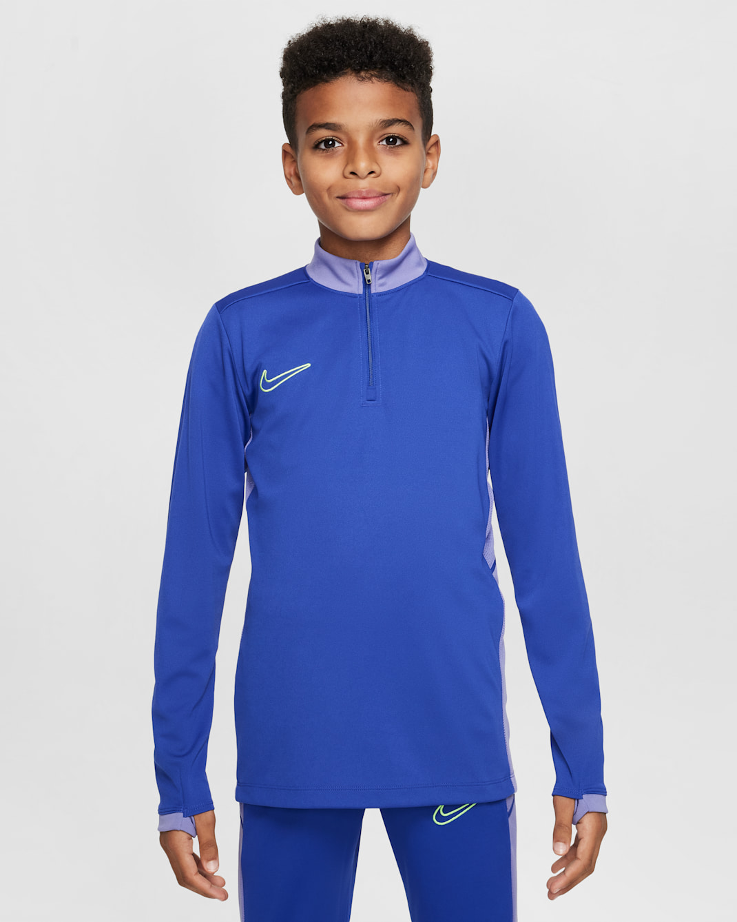 Nike Academy Big Kids' Dri-FIT Long-Sleeve 1/4-Zip Soccer Drill Top - Deep Night/Dusty Amethyst/Barely Volt