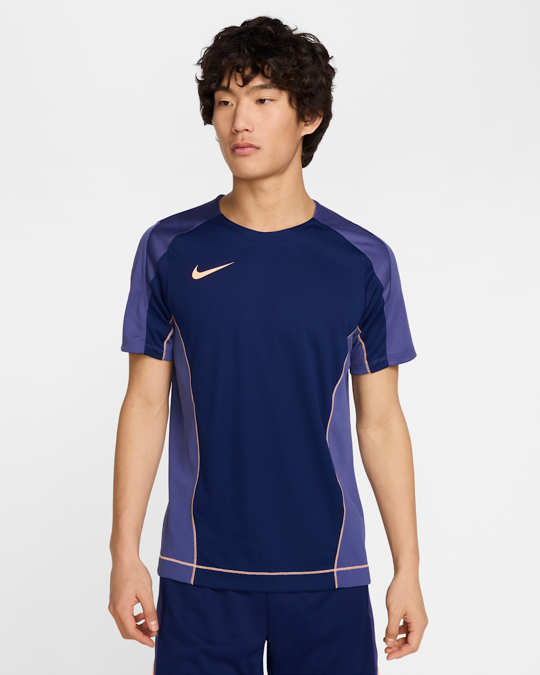 เสื้อฟุตบอลผู้ชาย Dri-FIT Nike Strike+ - Blue Void/Dark Purple Dust/Orange Pulse/Orange Pulse