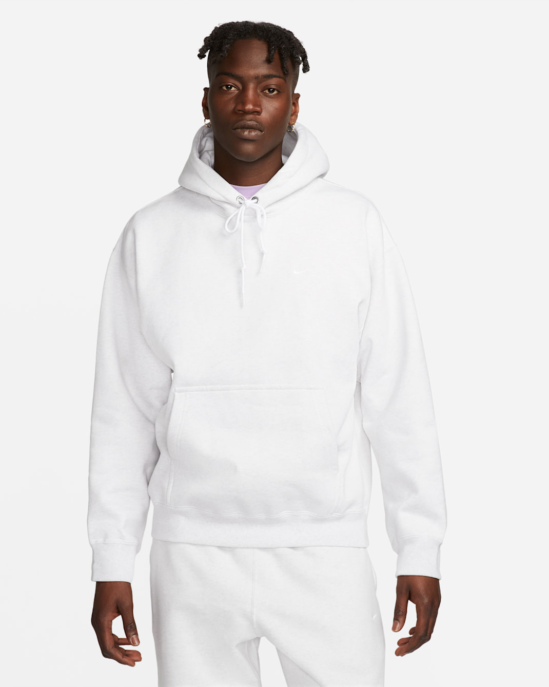 Nike Solo Swoosh Men's Fleece Pullover Hoodie - Birch Heather/White