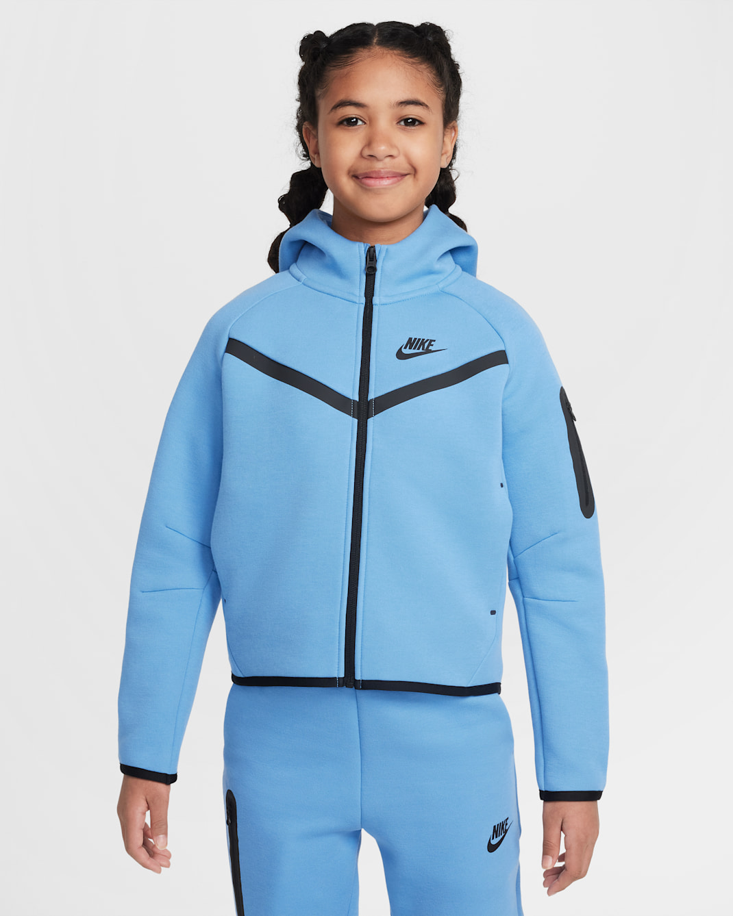 Nike Sportswear Tech Fleece Girls' Full-Zip Hoodie - Blue Beyond/Black/Black