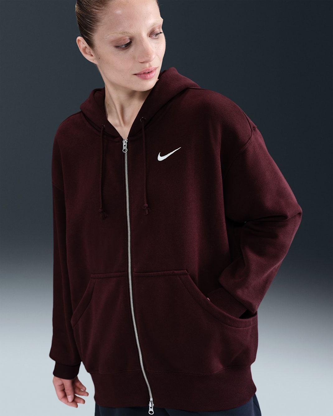 Nike Sportswear Phoenix Fleece Women's Oversized Full-Zip Hoodie - Burgundy Crush/Sail