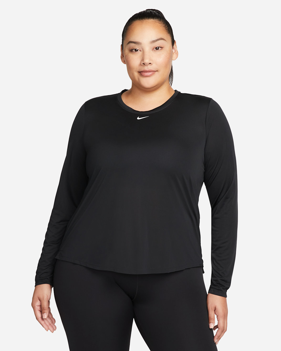 Nike Dri-FIT One Women's Standard Fit Long-Sleeve Top (Plus Size) - Black/White
