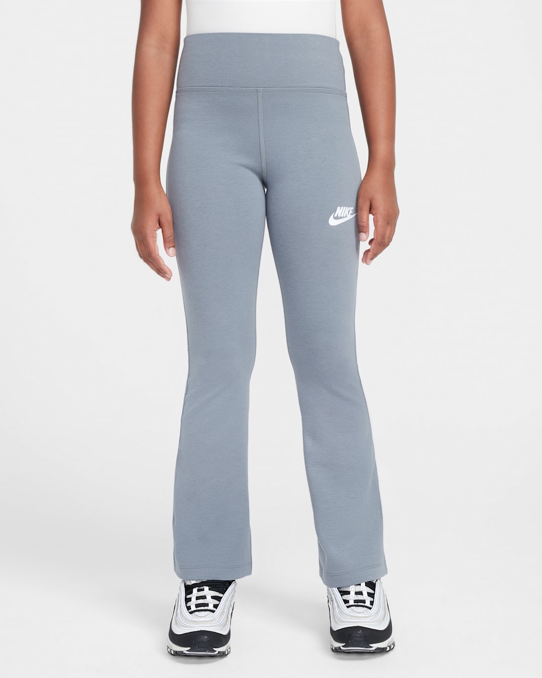 Nike Sportswear Classic Girls' High-Waisted Flared Leggings - Smoke Grey/White