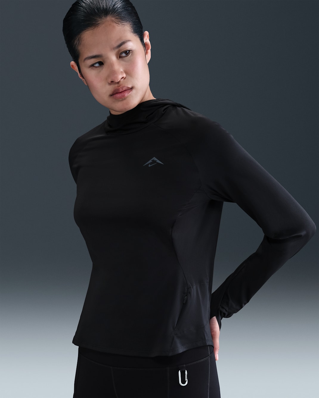 Nike Trail Midlayer mit UV-Schutz und Kapuze (Damen) - Schwarz/Schwarz