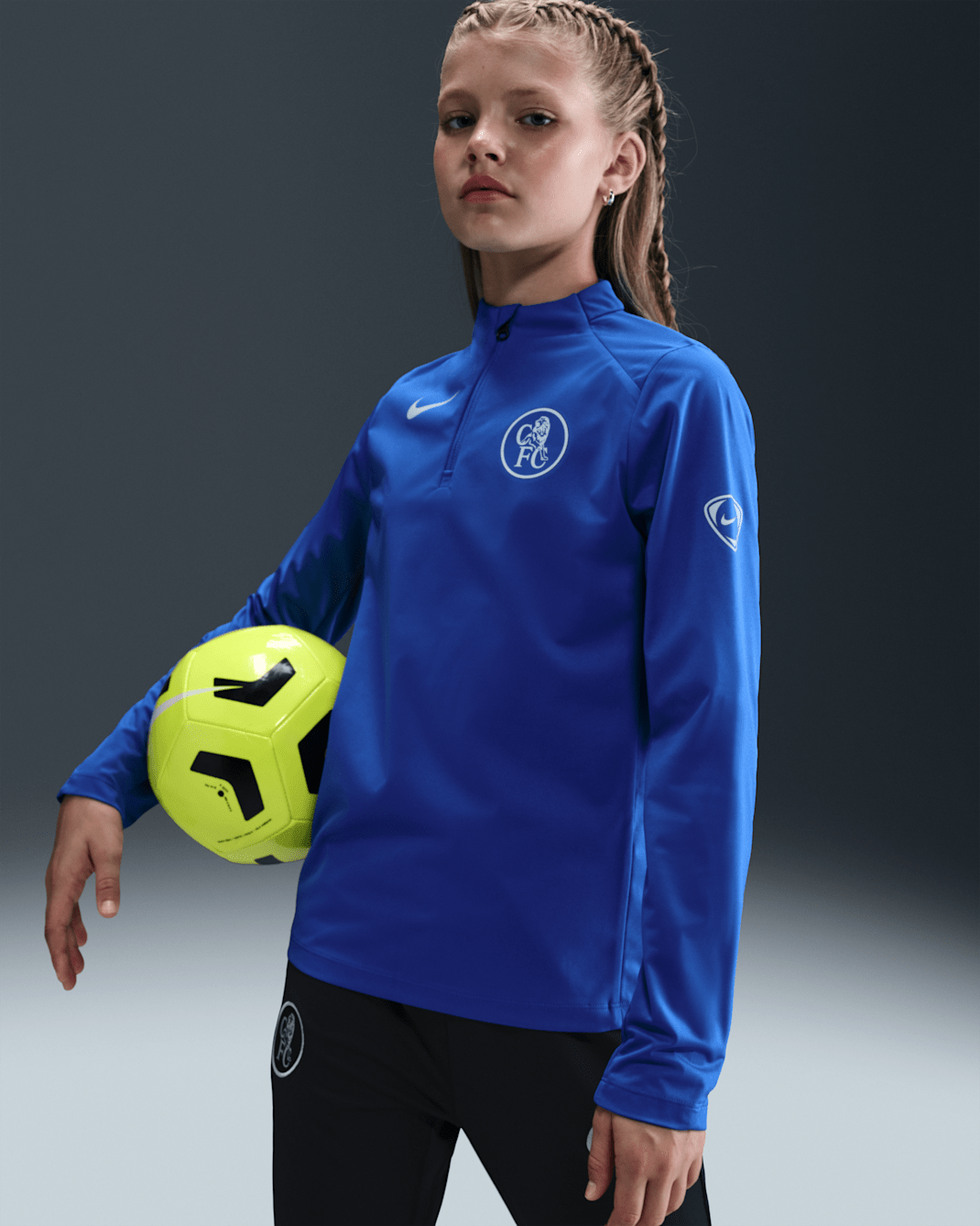 FC Chelsea Strike Third Nike Dri-FIT Total 90 Fußball-Drill-Oberteil aus Strickmaterial (ältere Kinder) - Game Royal/Game Royal/Field Silver