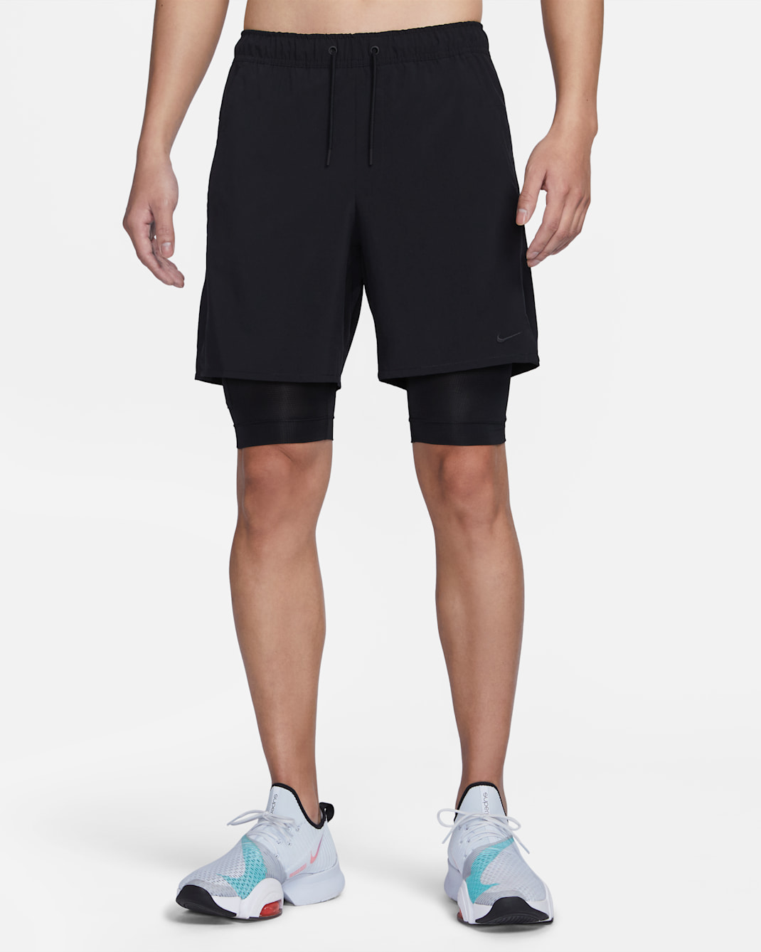 ナイキ アンリミテッド メンズ Dri-FIT 18cm 2イン1 バーサタイル ショートパンツ - ブラック/ブラック/ブラック/ブラック