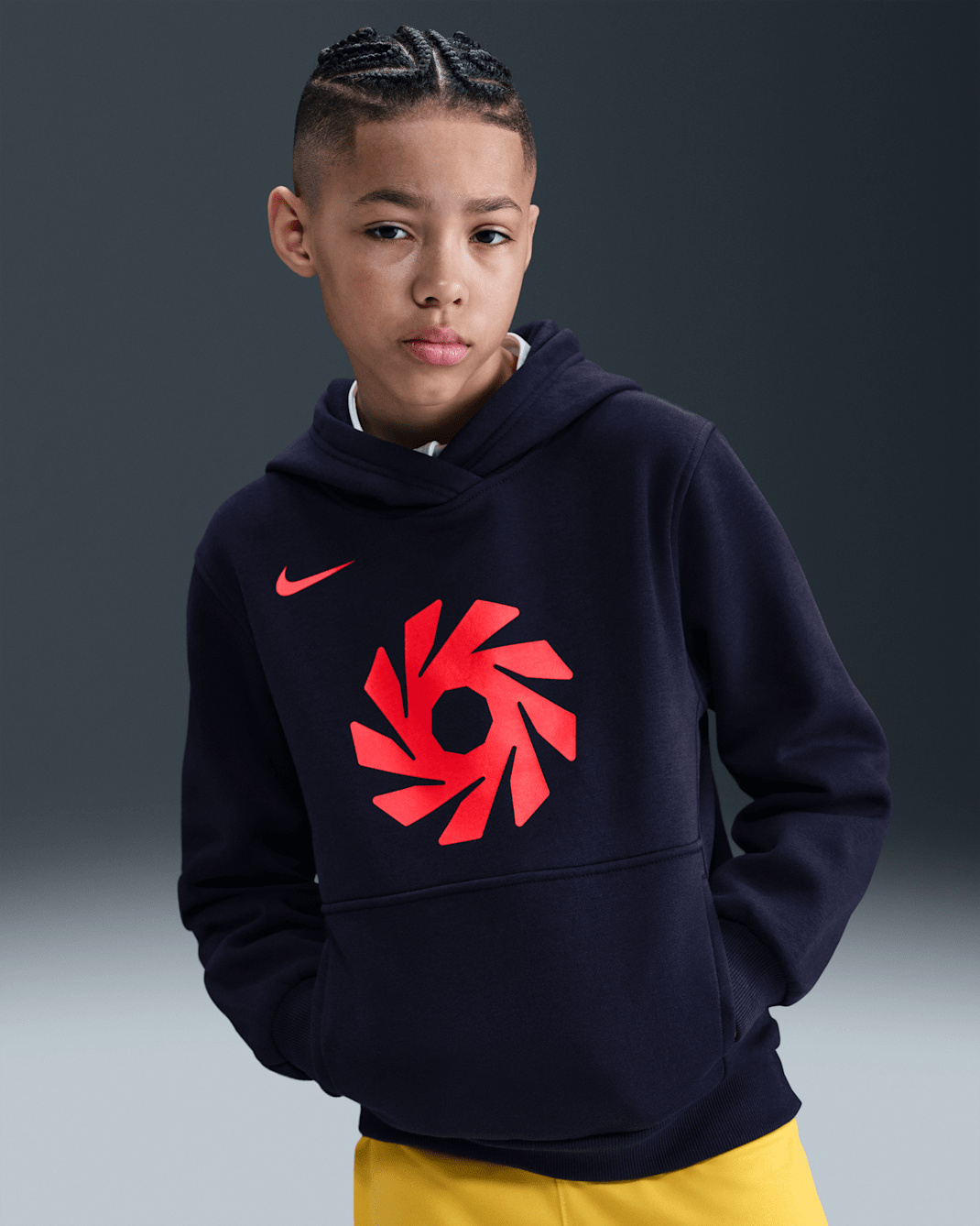Erling Haaland Club Fleece Older Kids' Football Hoodie - Blackened Blue/Bright Crimson