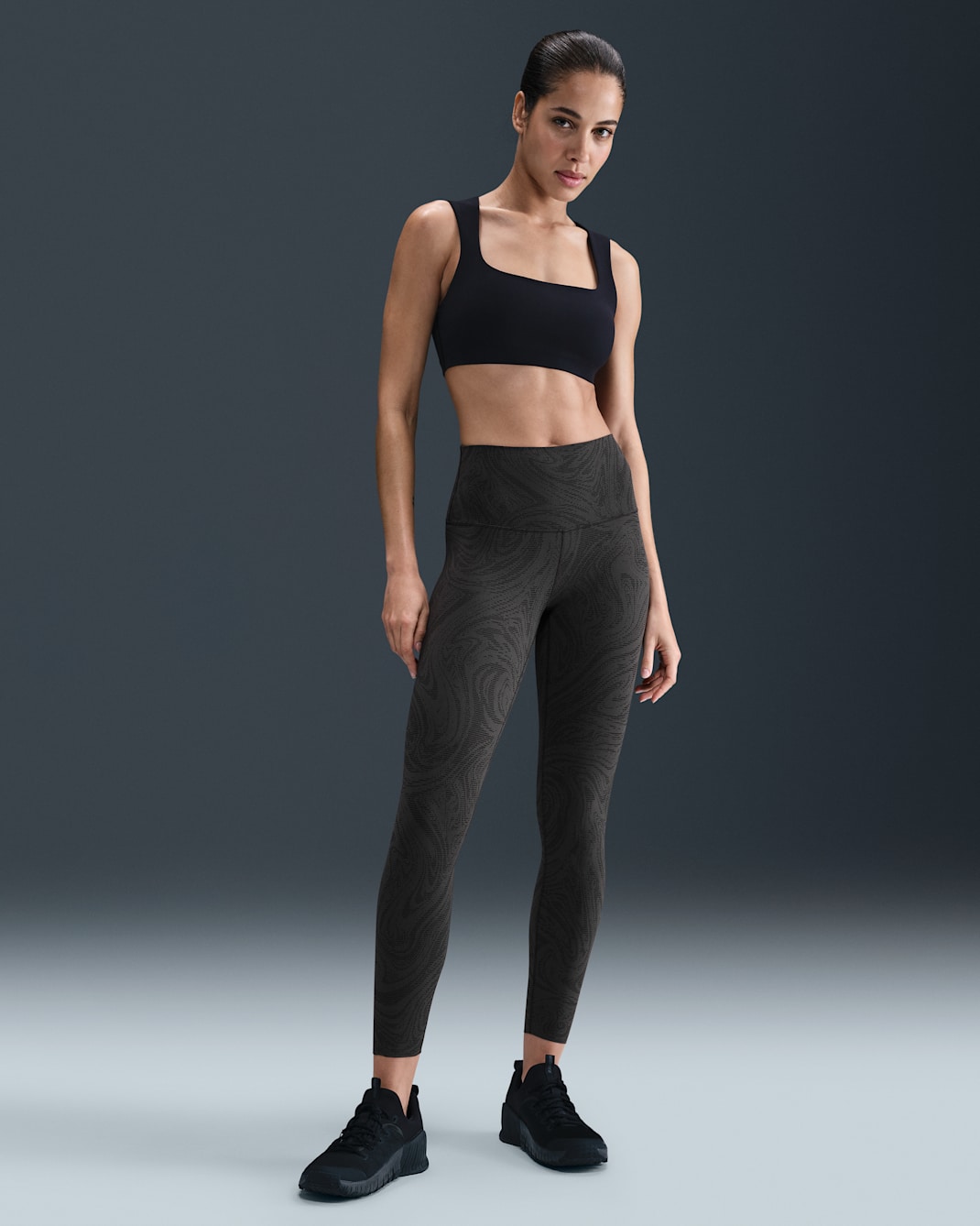 Nike Zenvy Women's High-Waisted 7/8 Printed Leggings - Black/Dark Smoke Grey