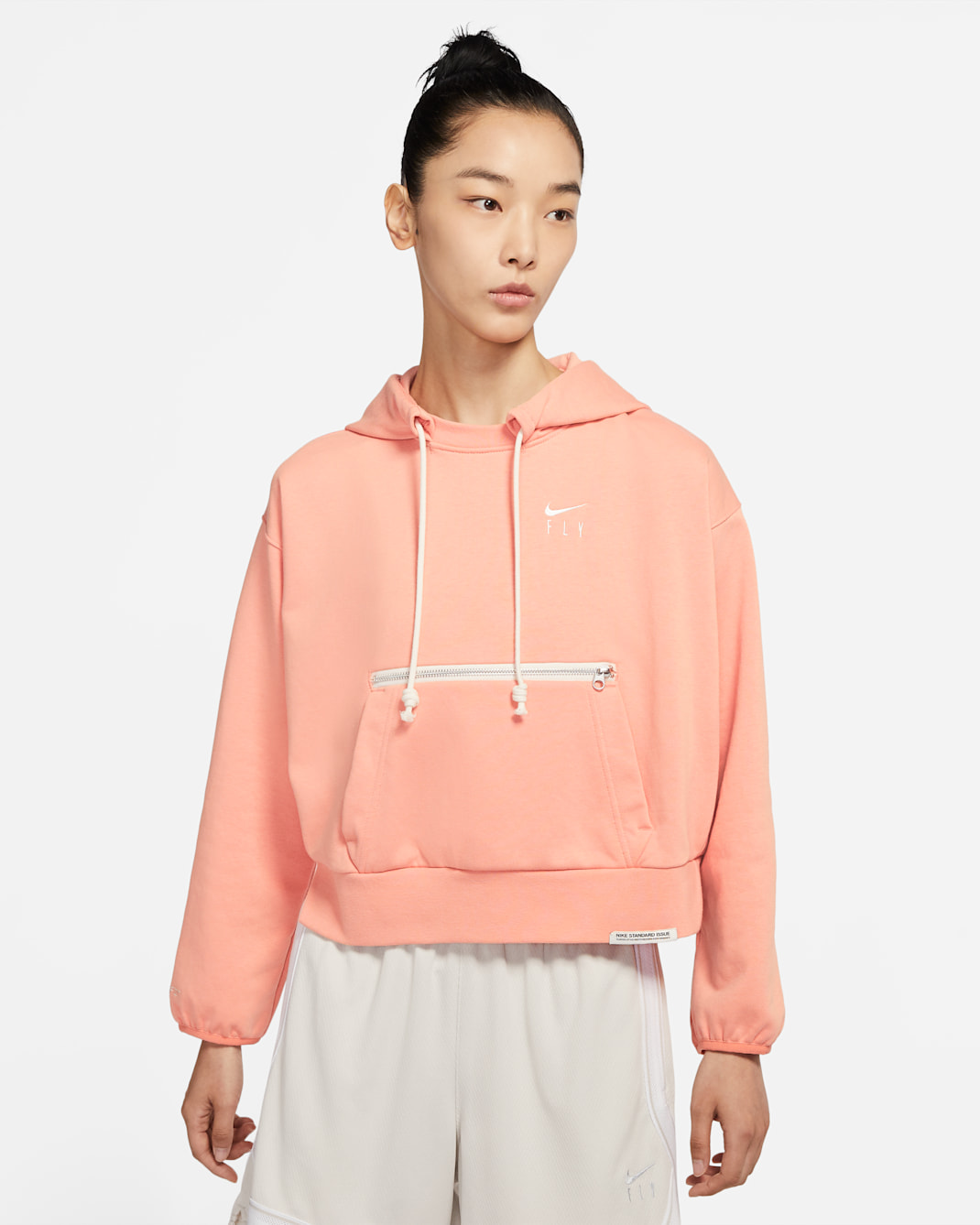 Nike Dri-FIT Swoosh Fly Standard Issue Women's Pullover Basketball Hoodie - Light Madder Root/Pale Ivory