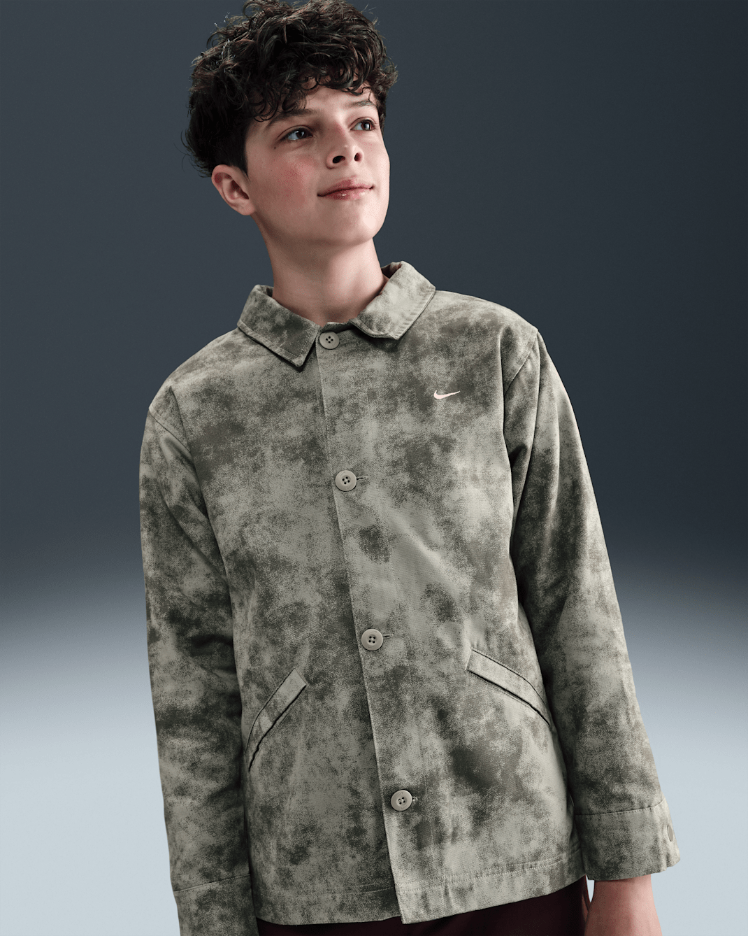 Nike Sportswear Metro Ground Older Kids' (Boys') Button-Down Top - Light Army/College Grey