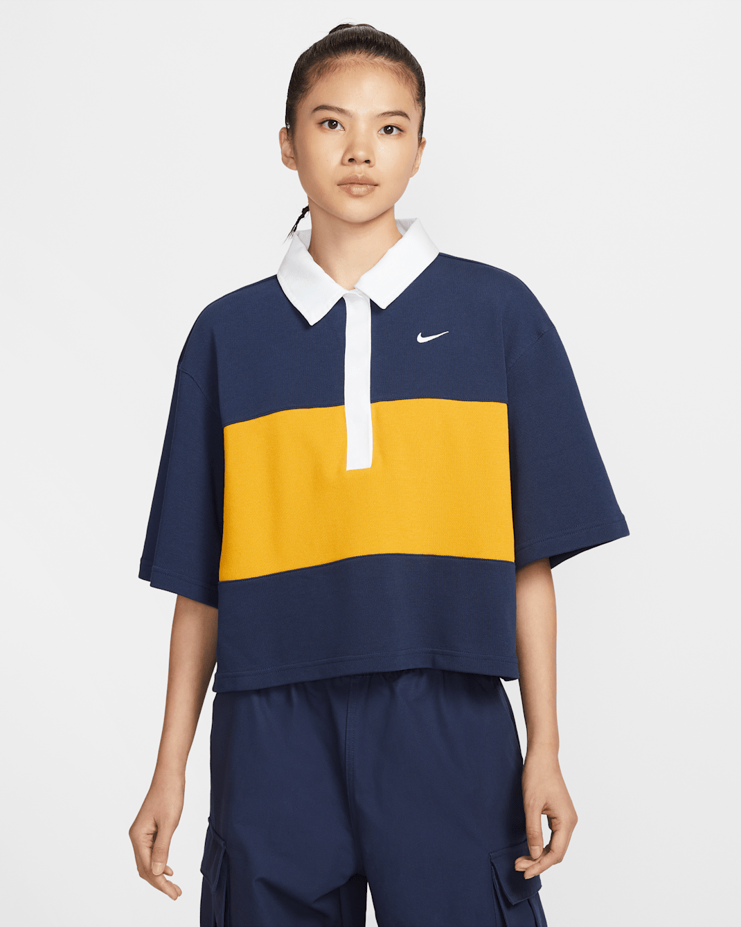 Nike Sportswear 女款寬版短袖有領衫 - Midnight Navy/Dark Sulfur/白色/白色